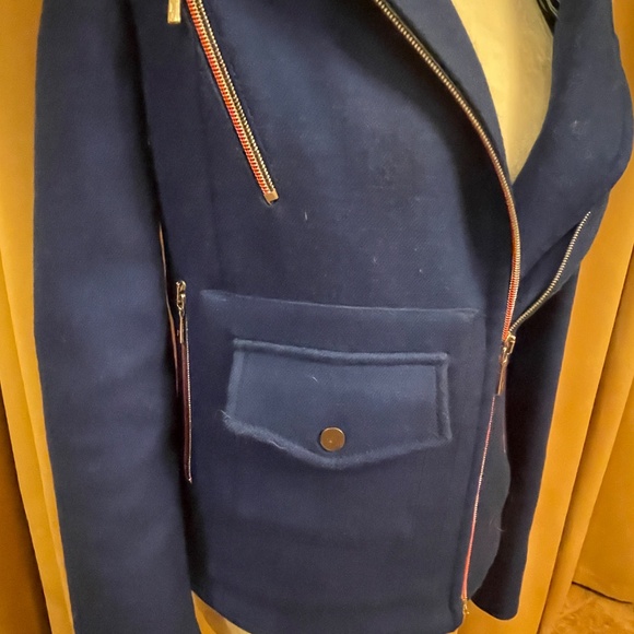 NEW! Falconnable Blue Wool Moto Jacket Size 38/6 - Picture 7 of 15